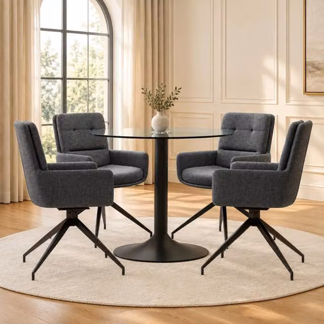 Set tavolo da pranzo in vetro con 4 sedie girevoli