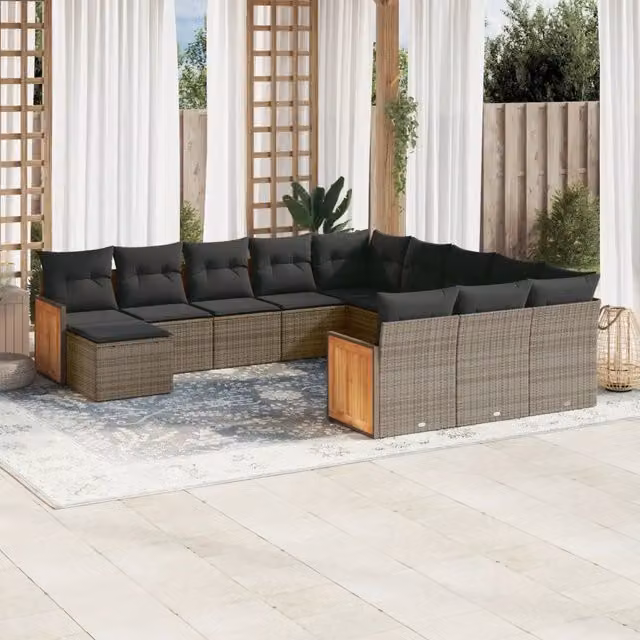 Set Divani da Giardino 12 pz con Cuscini Grigio in Polyrattan 3228265