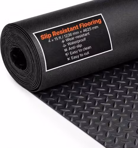 Tappeto in Gomma SBR VEVOR Nero Antiscivolo con Texture Diamantata per Garage, Magazzini e Palestra L: 123,6 cm, P: 462,5 cm, H: 0,3 cm