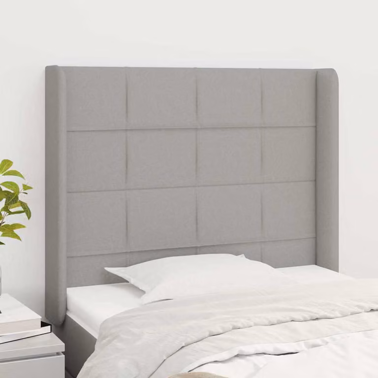 Testiera ad orecchio vidaXL in tessuto grigio chiaro con struttura in legno L: 103 cm, P: 16 cm, H: 118-128 cm