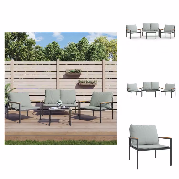 vidaXL Set salotto da giardino 4 pezzi con cuscini in acciaio antracite - Set di mobili da giardino