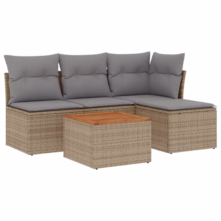Set Divano da Giardino 5 pz con Cuscini Beige Misto Polyrattan
