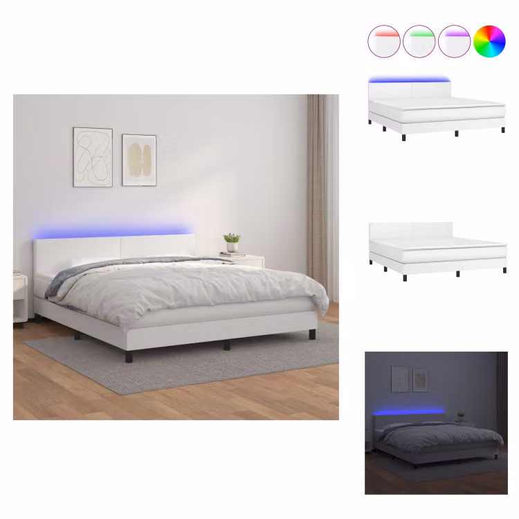 vidaXL Letto a molle con materasso e LED bianco 160x200 cm in Pelle finta - Letti e strutture letto