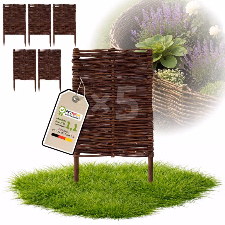 Floranica 5 pezzi Recinzione in vimini 60 cm x 30 cm – Staccionata da giardino intrecciata Palizzata Recinzione naturale Bordo aiuola