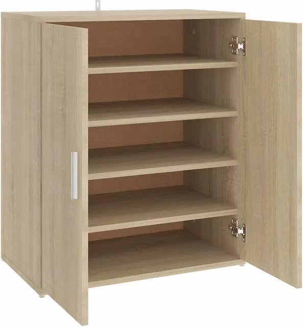 Scarpiera moderna con ante a battente in legno MDF marrone e beige per ingresso, corridoio o soggiorno, L: 60 cm, P: 35 cm, H: 70 cm