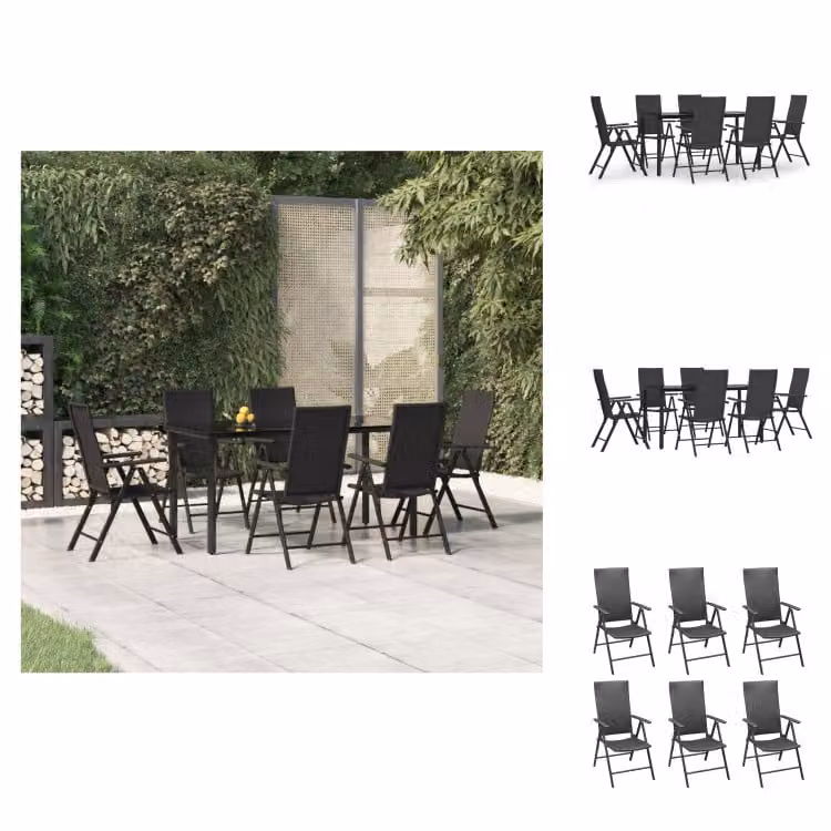 vidaXL set da pranzo da giardino 7 pezzi in poly rattan nero - Set di mobili da giardino