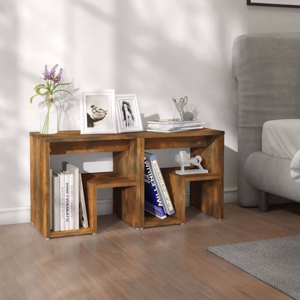 Set di 2 comodini moderni vidaXL in legno multistrato e MDF colore rovere fumo L/P/H: 40 x 30 x 40 cm