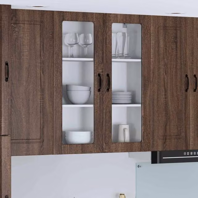 Mobile da parete moderno vidaXL in legno e vetro marrone L 80 x P 31 x H 100 cm