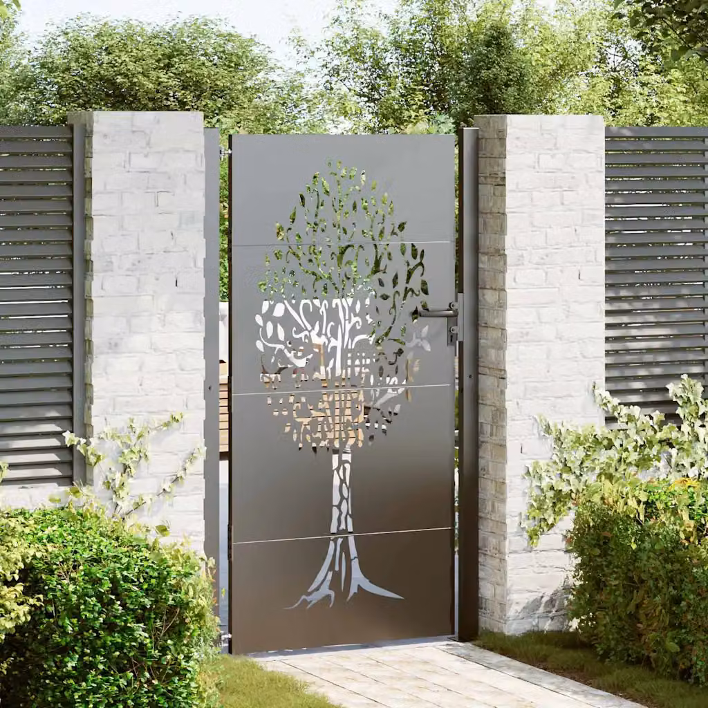 Cancello da giardino singolo vidaXL in acciaio nero, L: 110 cm, H: 180 cm, bloccabile