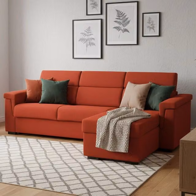 Divano Letto Esca DMORA con Penisola Sfoderabile Arancione Made in Italy – 1