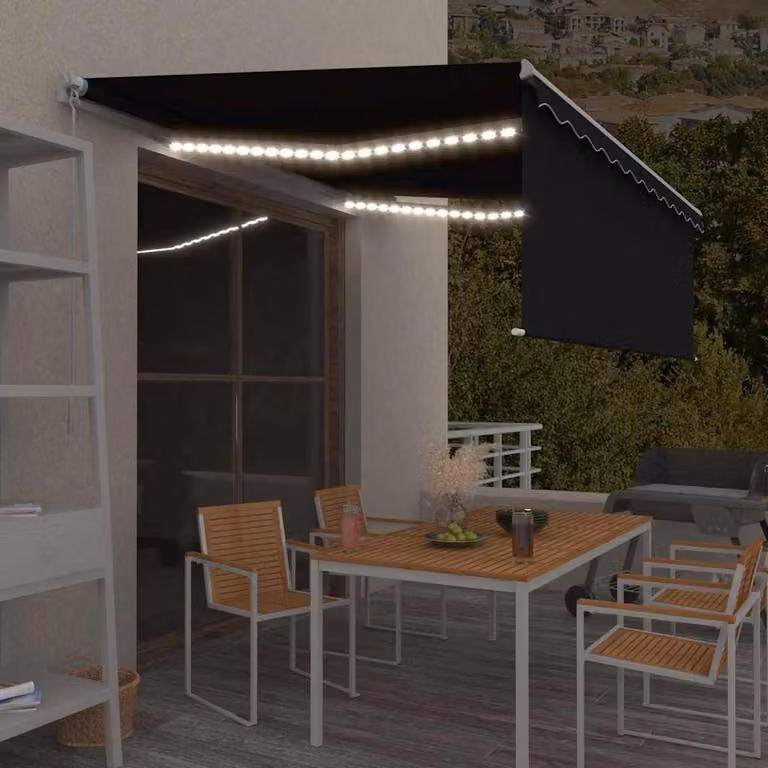 vidaXL Tenda da Sole Retrattile Manuale con LED in Alluminio e Poliestere, Colore Antracite e Bianco, L: 400 cm, P: 120 cm