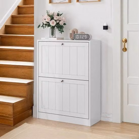 Cassettone per Scarpe - Bianco - 60 cm - Stile Medievale - Cassetti Apribili