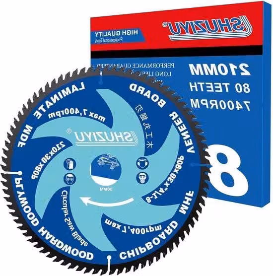 Lama circolare per legno, 210mm, 80 denti, foro centrale di 30mm, con adattatore per mandrino da 25.4-22.23-20-15.88mm