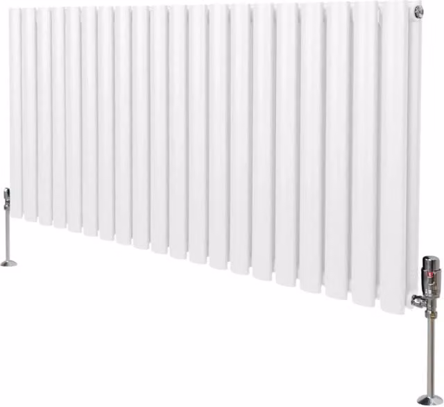 Radiatore a colonna ovale e valvole cromate TRV - 600 mm x 1200mm - Bianco