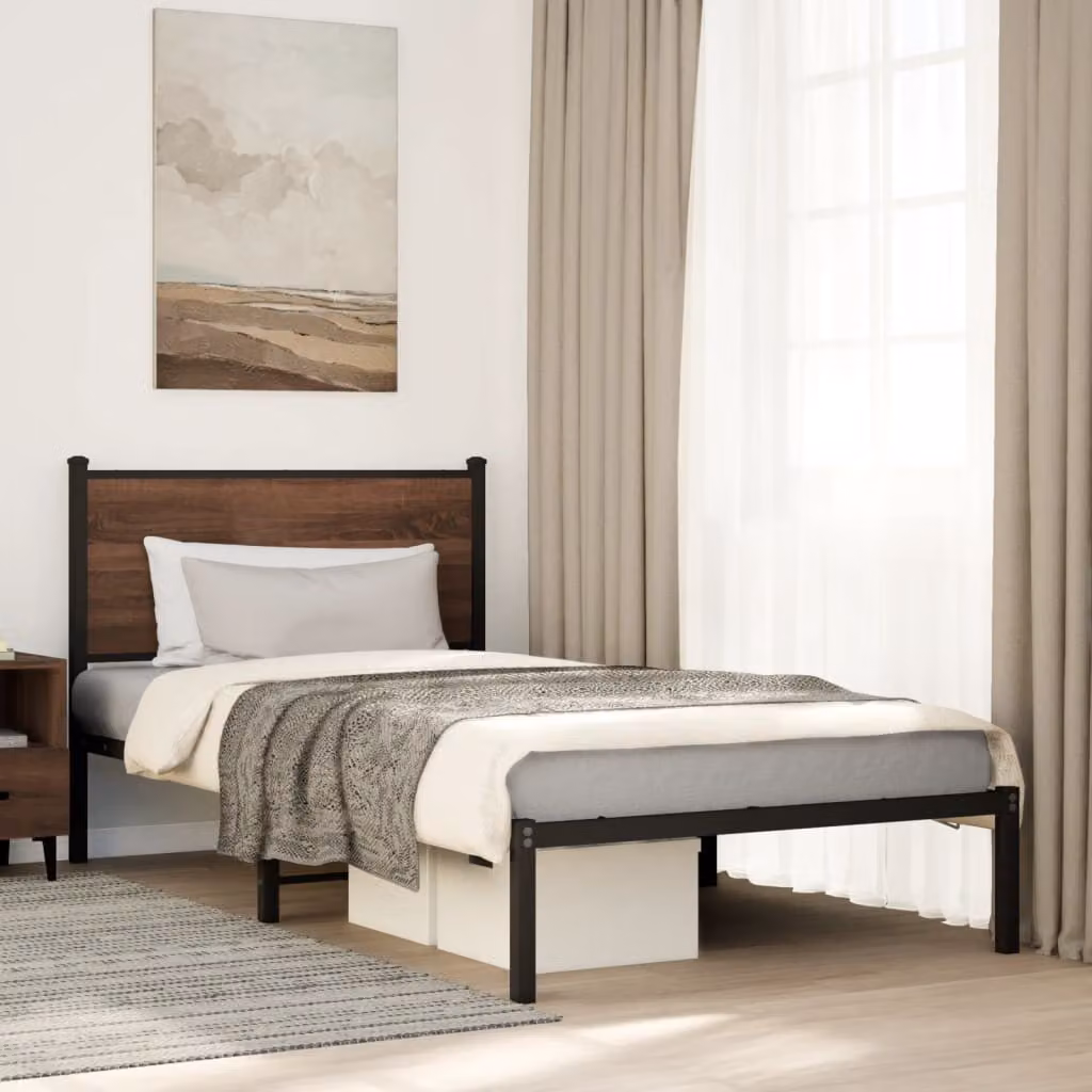 vidaXL Giroletto in metallo con doghe fisse colore marrone rovere L/P/H: 100 x 200 cm