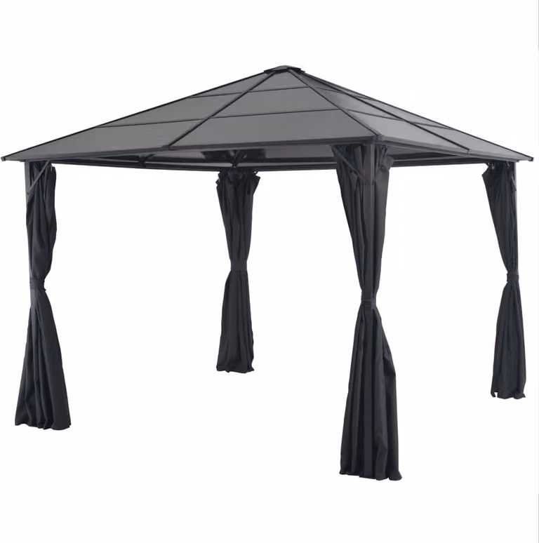 The Living Store Gazebo da giardino con tenda Alluminio 3×3 m Nero