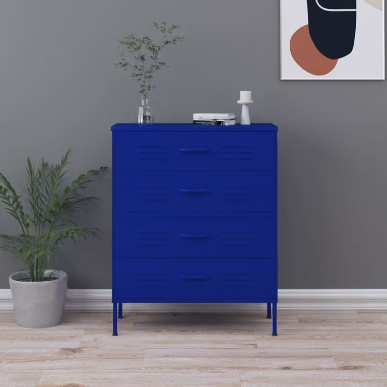 The Living Store Cassettiera blu navy 80x35x101,5 cm Acciaio