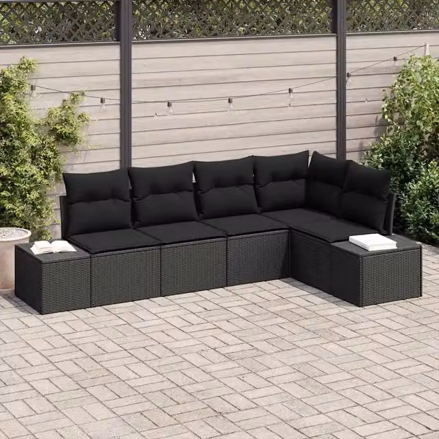 Set Divano da Giardino 5 pz Nero polyrattan 3355732