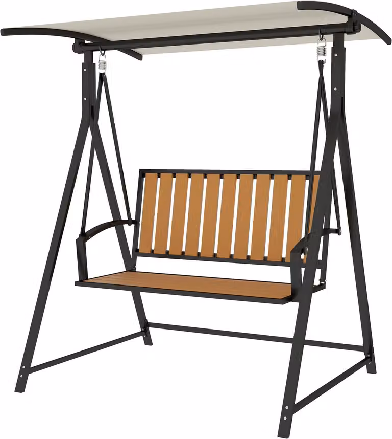 Altalena Hollywood con tettuccio parasole regolabile, altalena da giardino a 2 posti, panca resistente alle intemperie, portata fino a 240 kg, lettino da giardino per giardino, terrazza, 142 x 112 x 162 cm, nero Aosom