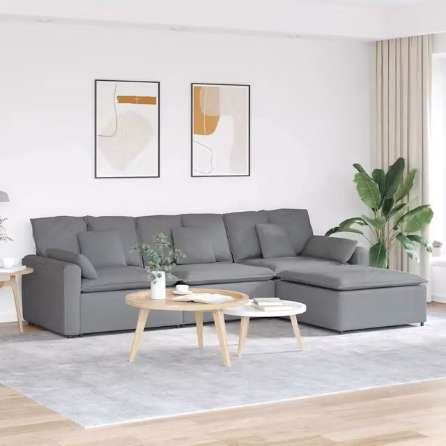 Divano Modulare con Poggiapiedi e Cuscini Grigio Chiaro 3321057