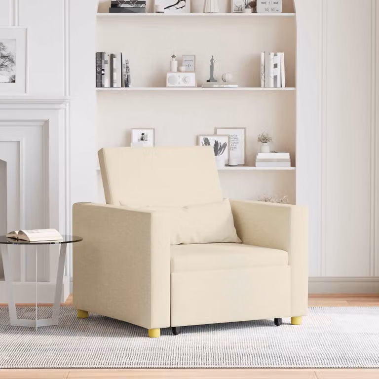 Divano letto singolo estraibile vidaXL in tessuto beige con braccioli L/P/H: 90 x 165 x 87 cm