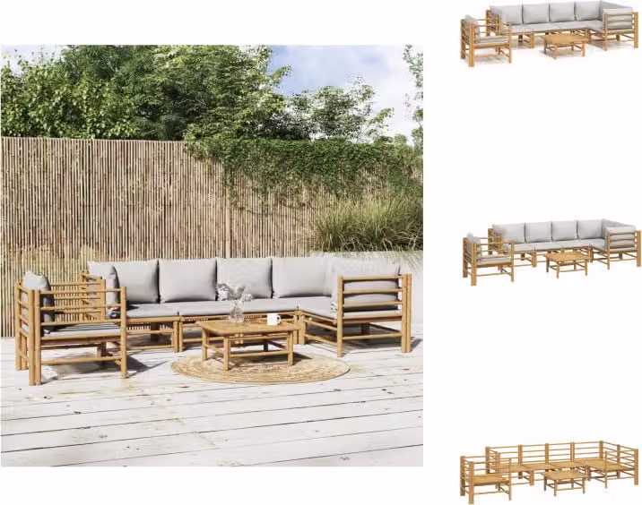 vidaXL Set di 7 pezzi per salotto da giardino con cuscini in bambù grigio chiaro - Set di mobili da giardino