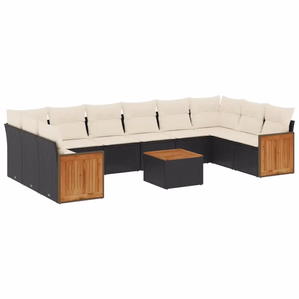 vidaXL Set Divani da Giardino a L 11 pz con Cuscini, Polyrattan e Acciaio, Nero e Bianco – 2