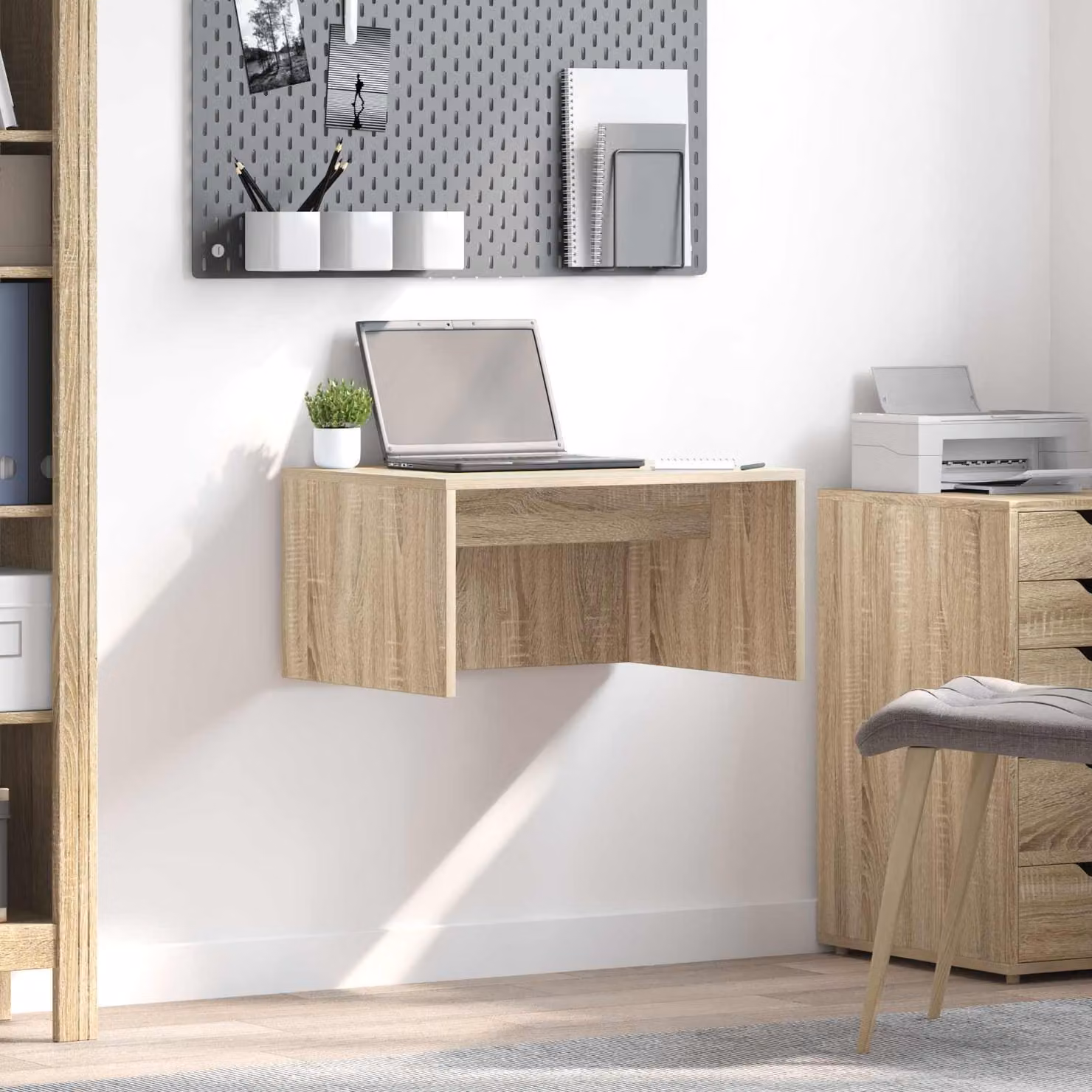 Scrivania a parete sospesa vidaXL in legno ingegnerizzato Rovere, L: 60 cm, P: 30 cm, H: 45 cm
