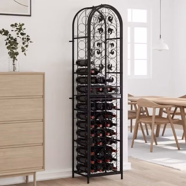 Portavini vidaXL per 73 bottiglie in metallo nero opaco L/P/H: 45 x 36 x 200 cm
