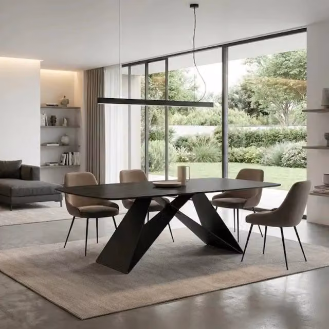 Tavolo da pranzo fisso Orion Duzzle in ceramica effetto marmo nero e marrone con finitura opaca, L: 220 cm, P: 110 cm, H: 76 cm