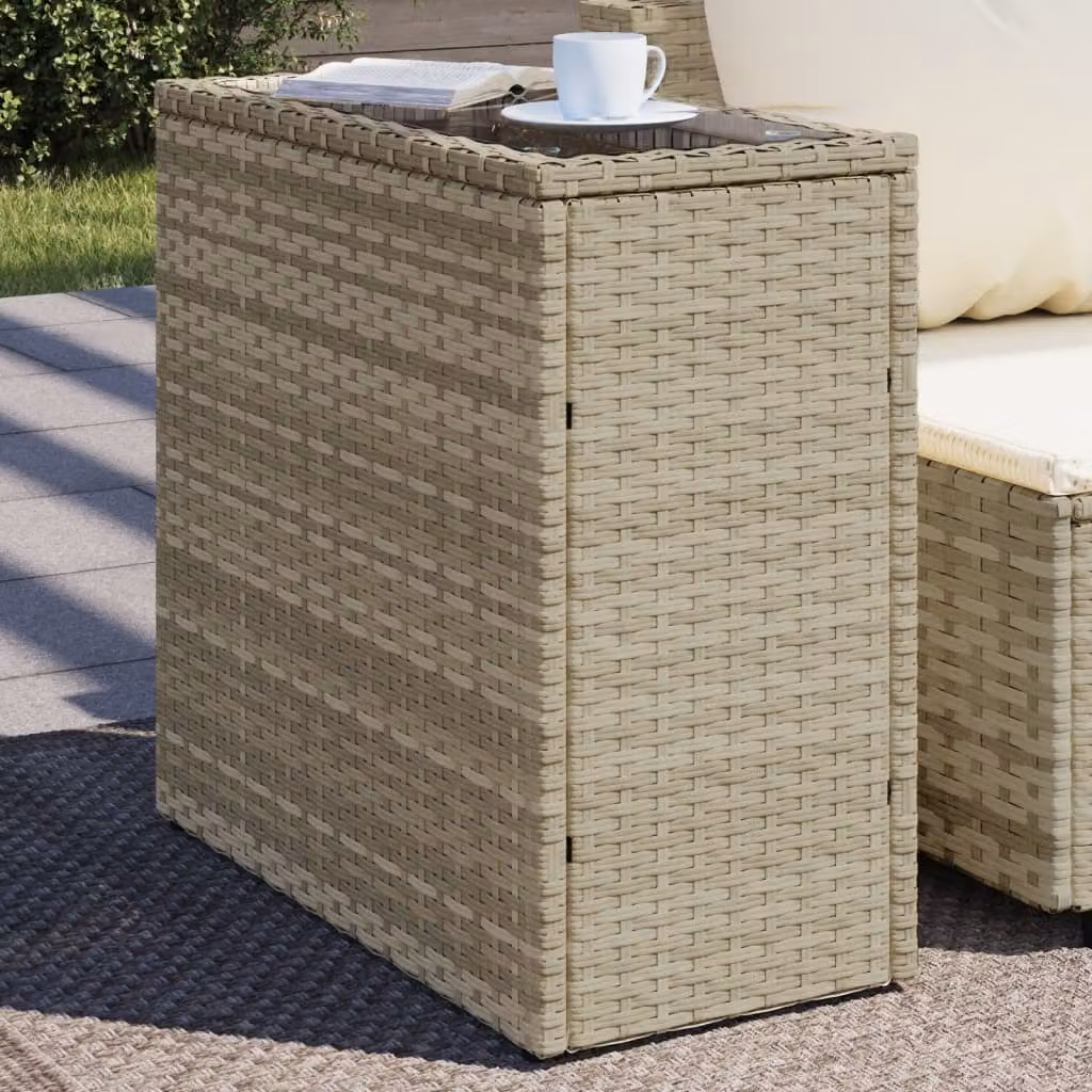Tavolo da giardino moderno vidaXL in polyrattan con piano in vetro grigio chiaro L: 58 cm, P: 27,5 cm, H: 55 cm