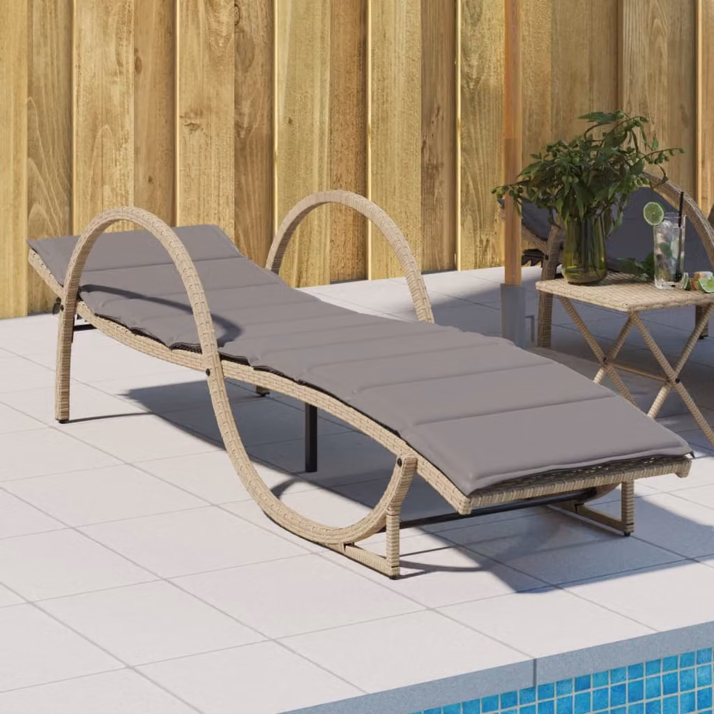vidaXL Lettino Prendisole in Polyrattan con Cuscini Beige e Grigio, Poggiatesta Regolabile, L/P/H: 199 x 60 x 42 cm