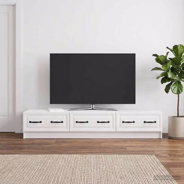 Mobile TV vidaXL moderno in MDF bianco lucido L: 147 cm, P: 34,5 cm, H: 27 cm