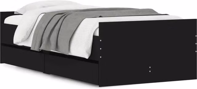 Letto singolo | Letto per adulti | Giroletto con Cassetti Nero 90x190 cm