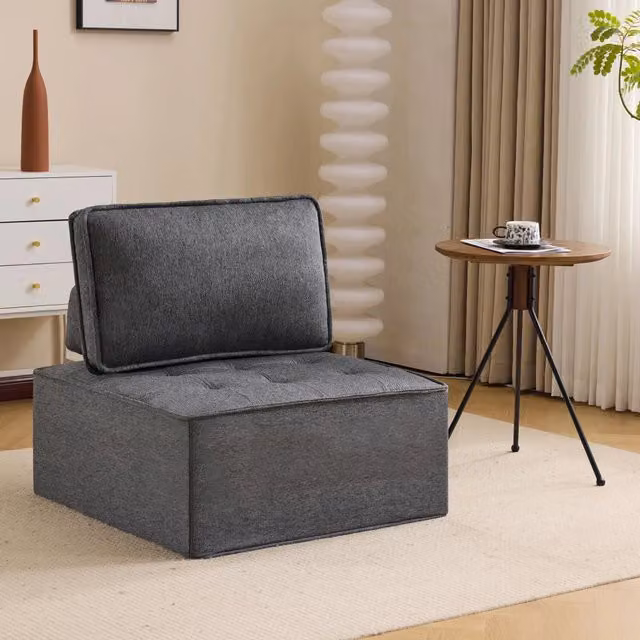 Poltrona singola Zephmum in tessuto grigio per soggiorno o camera da letto
