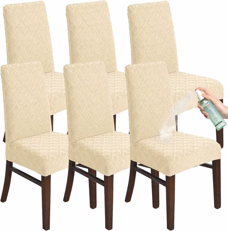 Set di 6 coprisedie da pranzo elasticizzati, realizzati in tessuto jacquard, con coperture removibili, lavabili e impermeabili