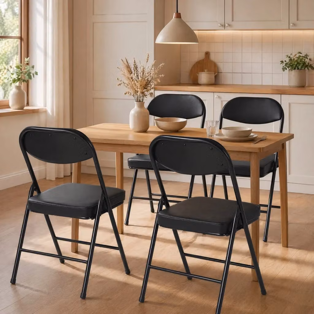 Set di 4 sedie pieghevoli MIVRAY con seduta imbottita in similpelle nera e struttura in acciaio per sala da pranzo – 2