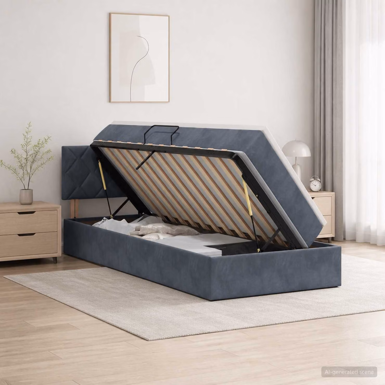 Letto con contenitore e illuminazione LED vidaXL in velluto grigio con materasso, L/P: 90 x 190 cm