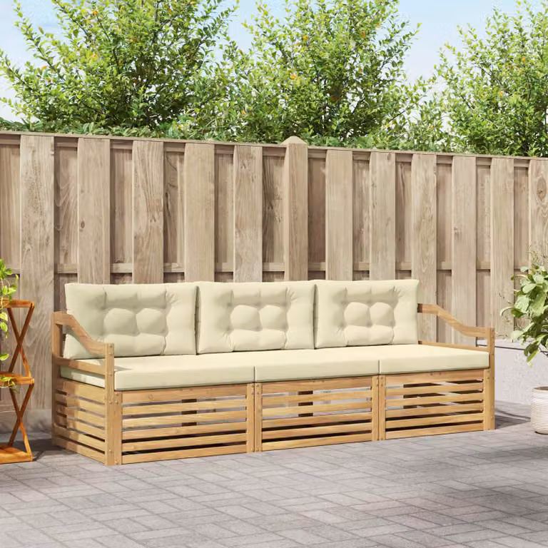 Set di divani da esterno vidaXL in legno di acacia con cuscini, Bianco e Beige