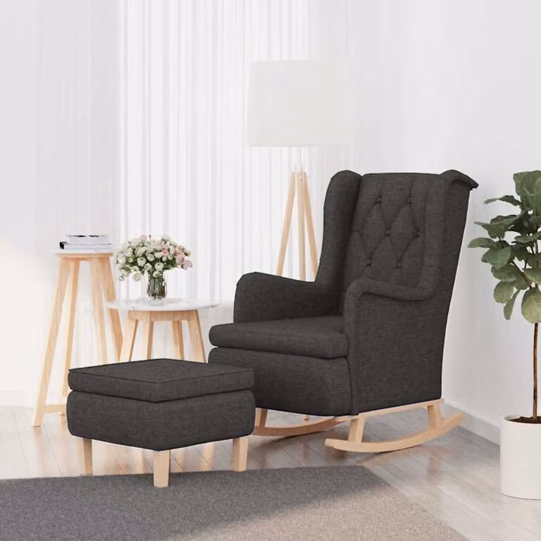 vidaXL Poltrona Relax con Sgabello e Braccioli in Tessuto Grigio e Struttura in Legno Massiccio