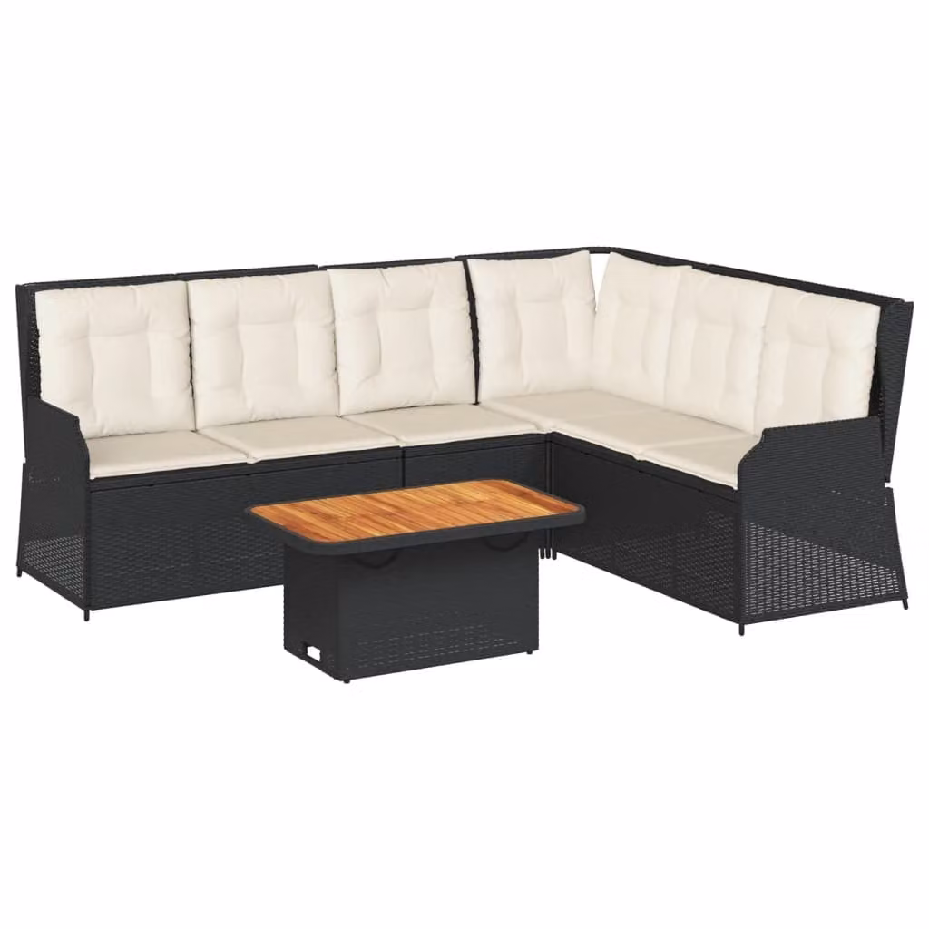 Set Divani da Giardino 5 pz con Cuscini Nero in Polyrattan