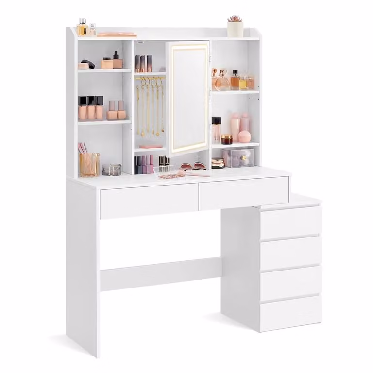 Toeletta con Luci LED a Luminosità Regolabile, Bianco / 40 x 117,5 x 145 cm