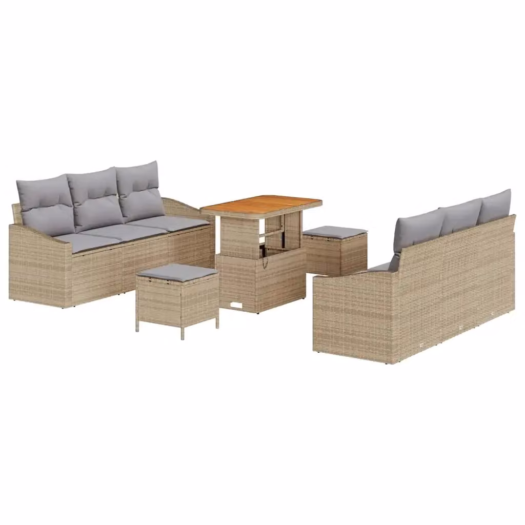 Set Divano da Giardino vidaXL in Polyrattan Beige con Cuscini, 9 Pezzi – 2
