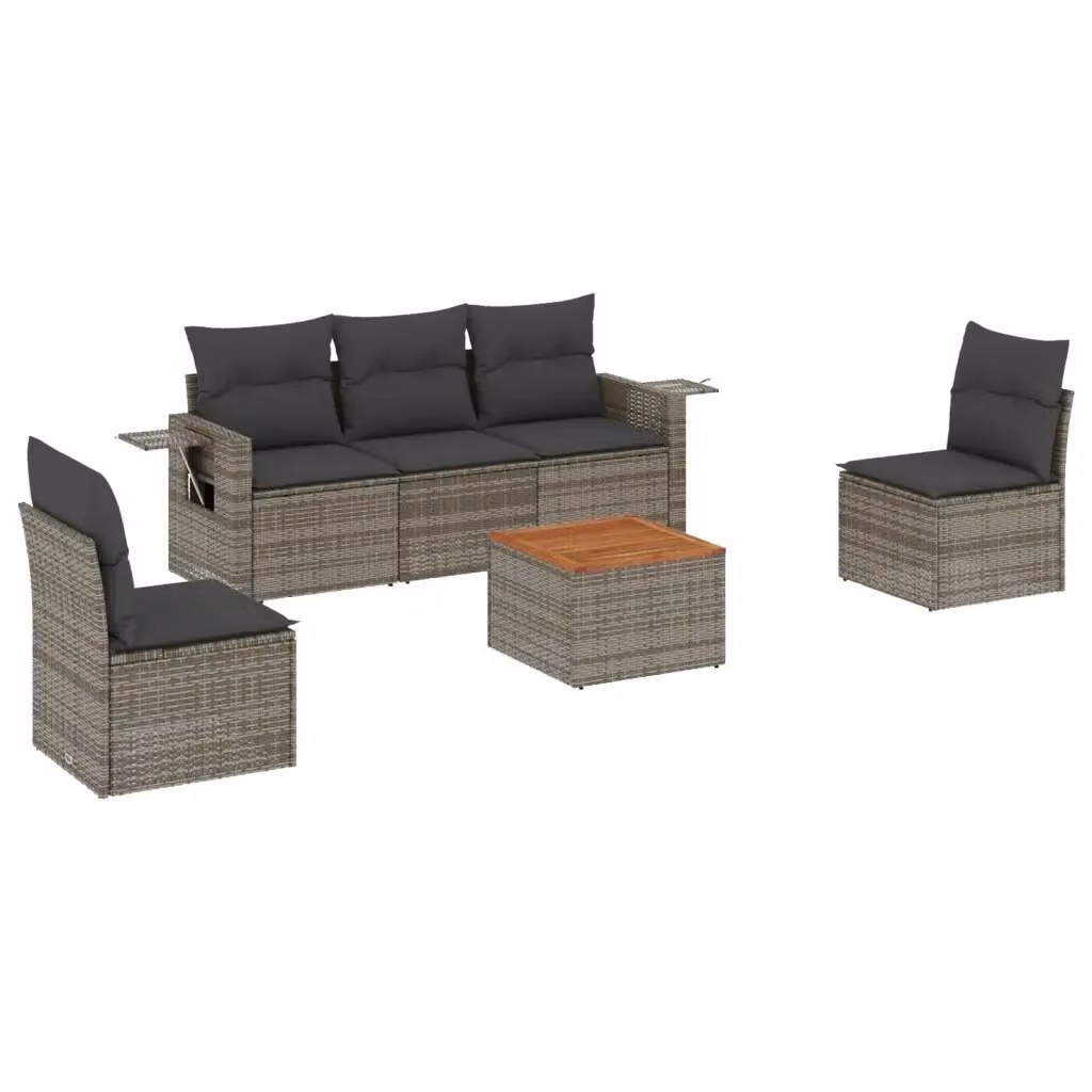 Set Divano da Giardino vidaXL 6 pz in Polyrattan Grigio con Cuscini e Tavolino – 2