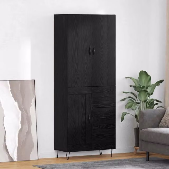 Set di 2 credenze moderne vidaXL in rovere nero, L/P/H: 69,5 x 34 x 180 cm