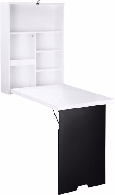 Scrivania a parete pieghevole con 5 scomparti e lavagna, tavolo richiudibile salvaspazio per casa e ufficio, 60x94,5x147cm, nero e bianco