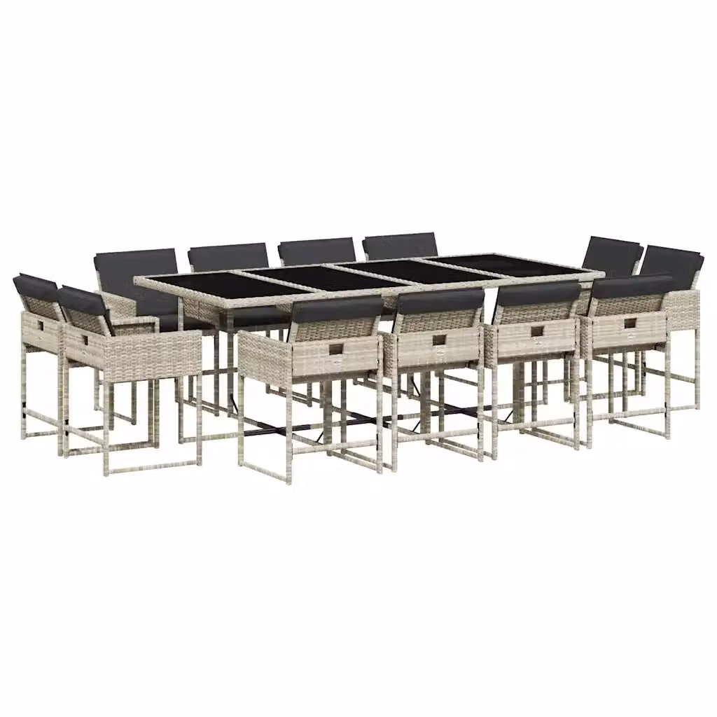 Set da Pranzo da Giardino vidaXL in Polyrattan Grigio con Tavolo in Vetro e 13 Pezzi – 2