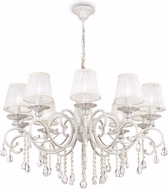 Lampadario classico Grace Maytoni bianco con 10xE14 in metallo e tessuto ARM247-10-G