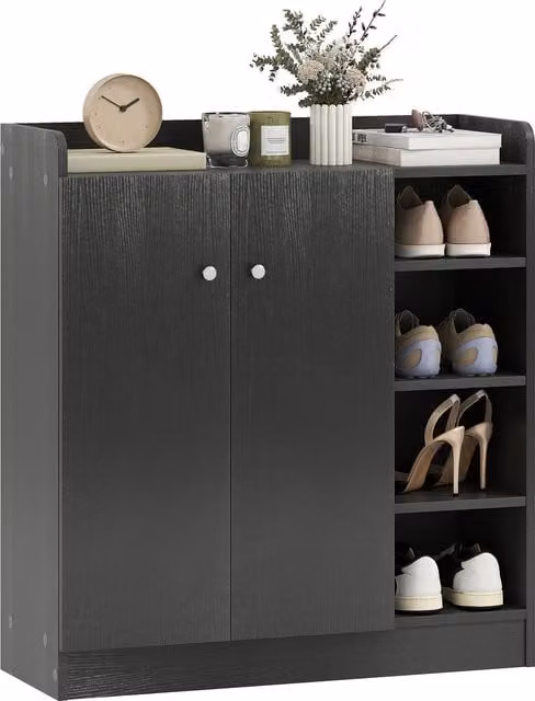 Scarpiera da ingresso Homcom in legno con 2 ante e 3 ripiani, Nero, L: 83 cm, P: 30 cm, H: 90 cm – 1