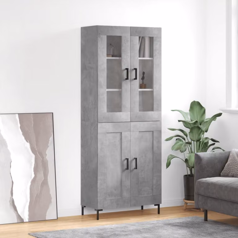 Credenza moderna vidaXL in legno, vetro e metallo, colore grigio, L: 69,5 cm, P: 34 cm, H: 180 cm